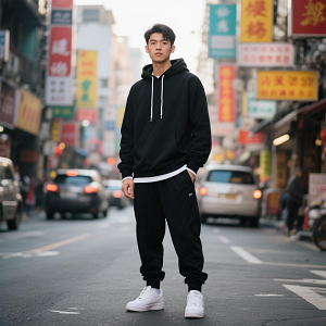 黑色連帽衛衣工服定制套裝男